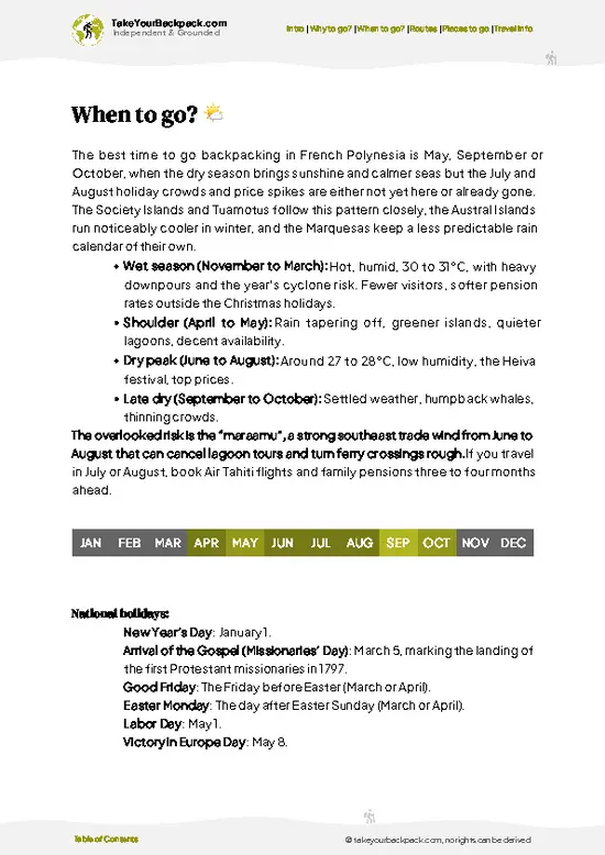 example page 3 from our offline Travel Guide for French Polynesia